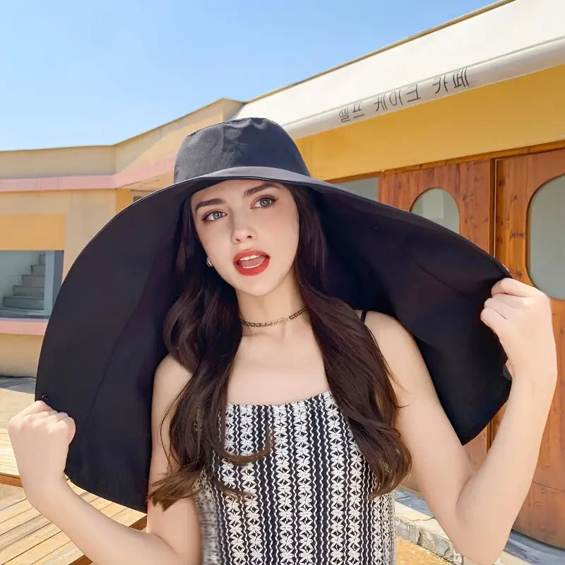 Elegant Wide Brim Sun Protection Shawl Hat For Women
