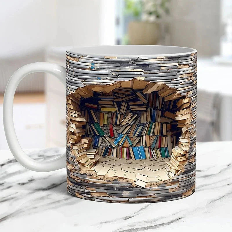 3D Library Bookshelf Mug Gift For Book Lovers
