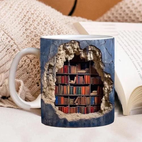 3D Library Bookshelf Mug Gift For Book Lovers