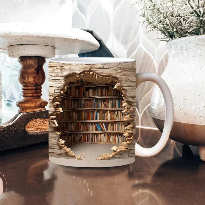 3D Library Bookshelf Mug Gift For Book Lovers