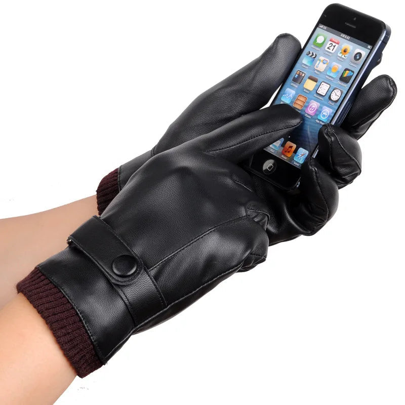 Touch Screen Men's Leather Gloves For Winter