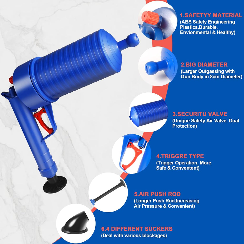 Drain Blaster Air Toilet Sink Plunger Gun Drain Clog Remover Tool