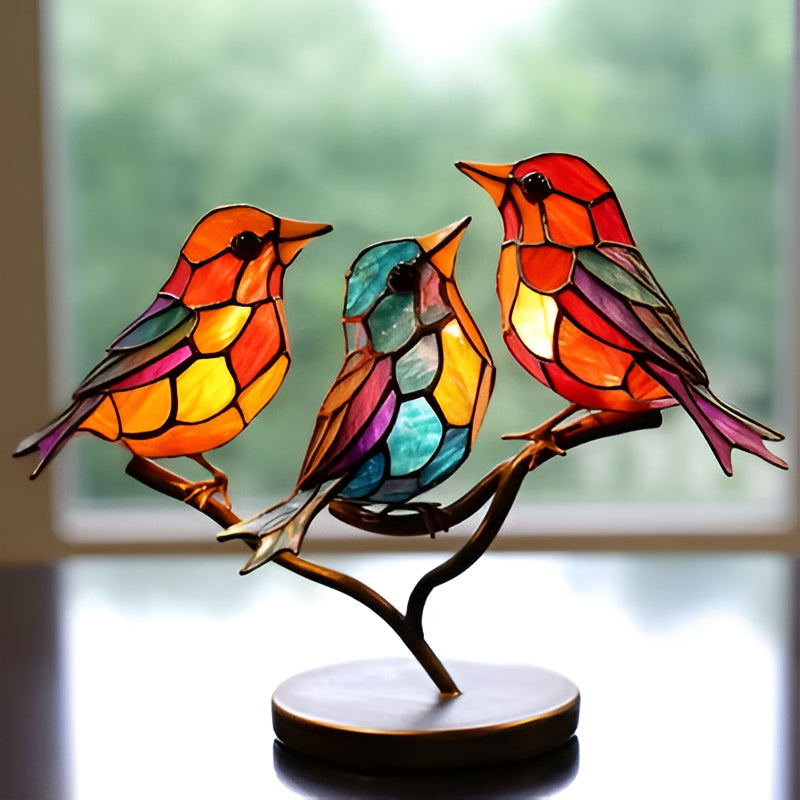 Colorful Birds On Branch Desktop Ornaments
