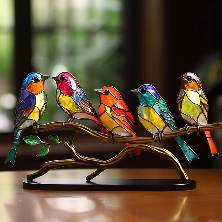 Colorful Birds On Branch Desktop Ornaments