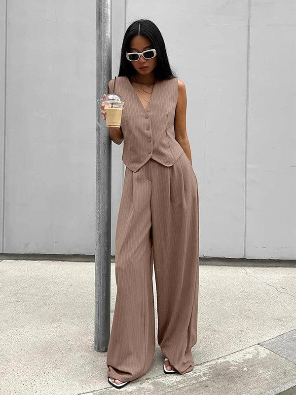 Striped Pants And Vest Set