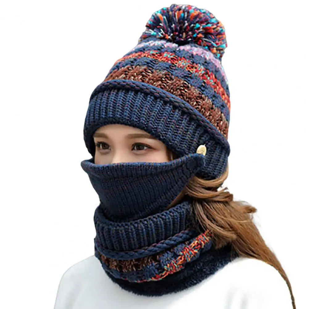 Cozy Knitted Hat Scarf Set With Velvet Lining