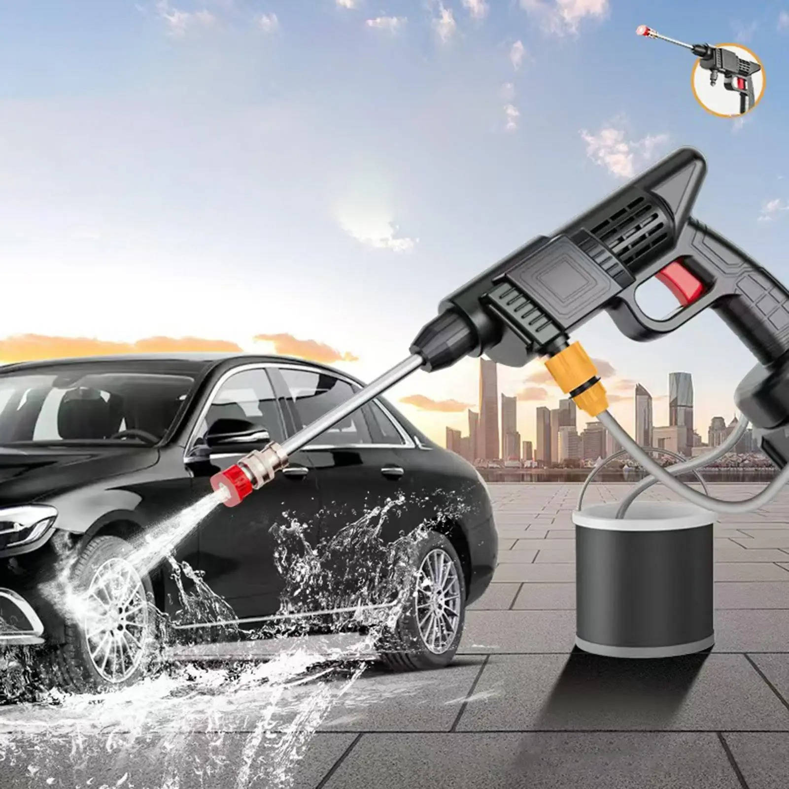Cordless Portable High Pressure Spray Water Gun Set | Ideal for Cleaning Cars, Patios & Garden Furniture