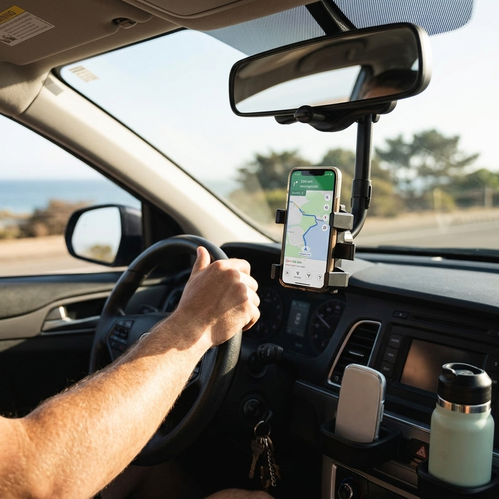 360 Degree Rotating Car Mirror Phone Holder
