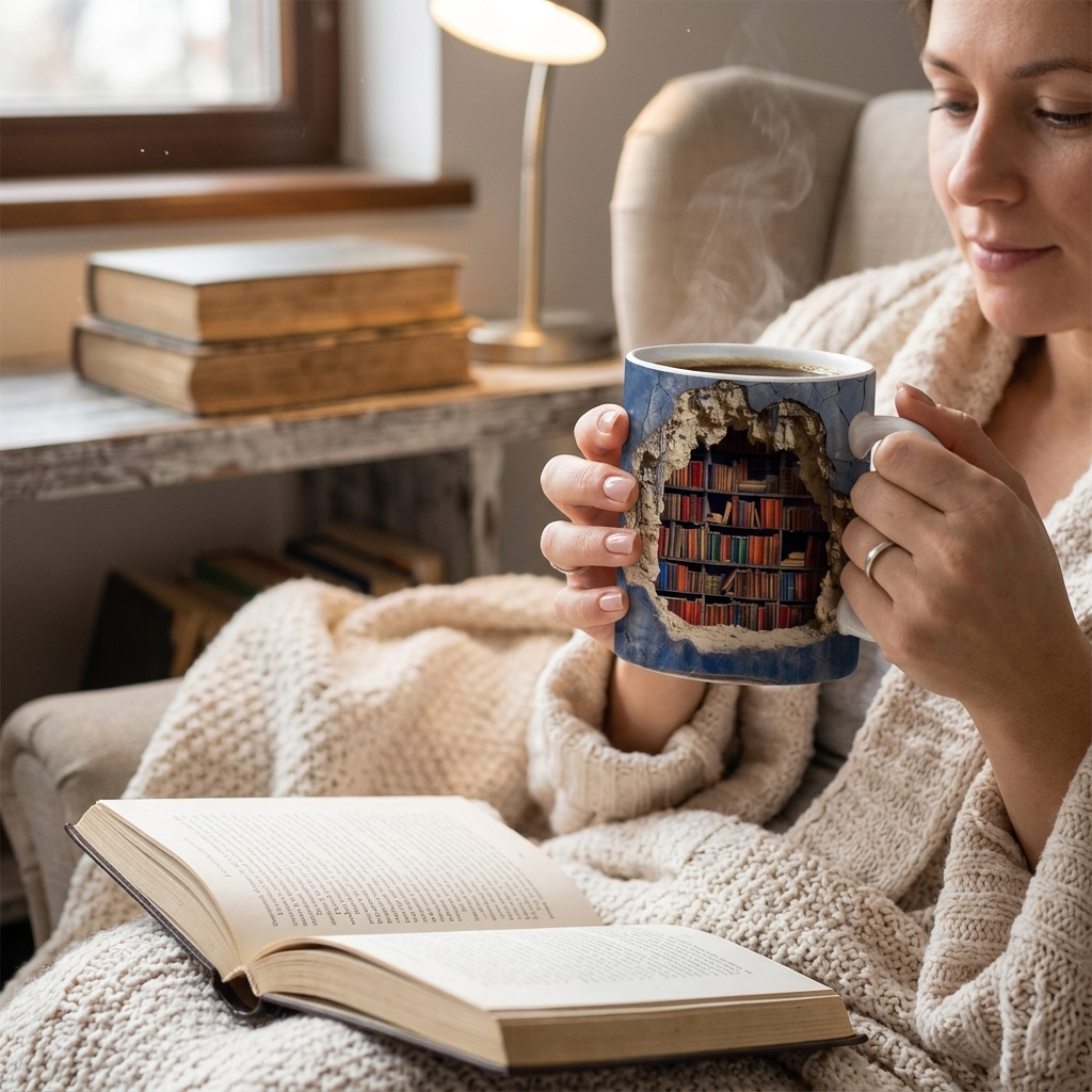 3D Library Bookshelf Mug Gift For Book Lovers