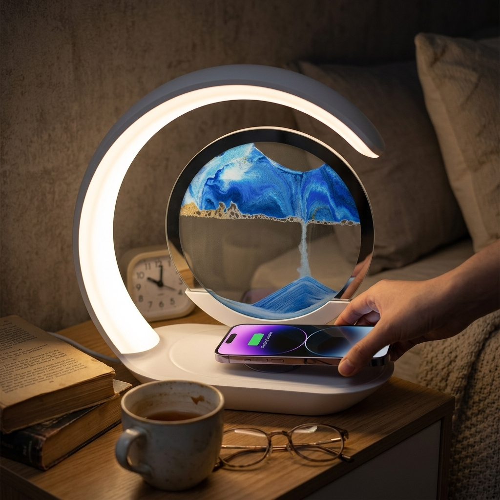 3D Sand Art Table Lamp with Wireless Charger