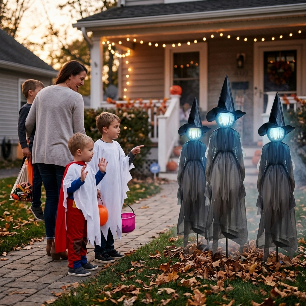 3PCS Halloween Decorations Sound Activated Witch