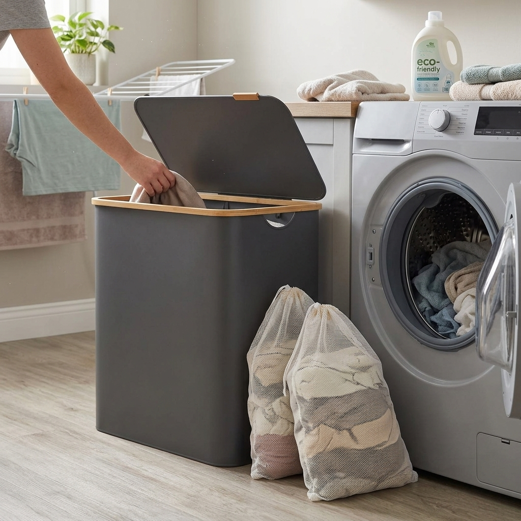 Foldable Laundry Basket With 2 Compartments