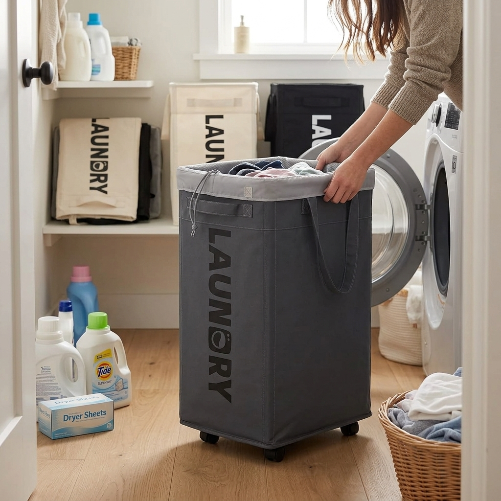 75L Collapsible Large Laundry Basket With Wheels