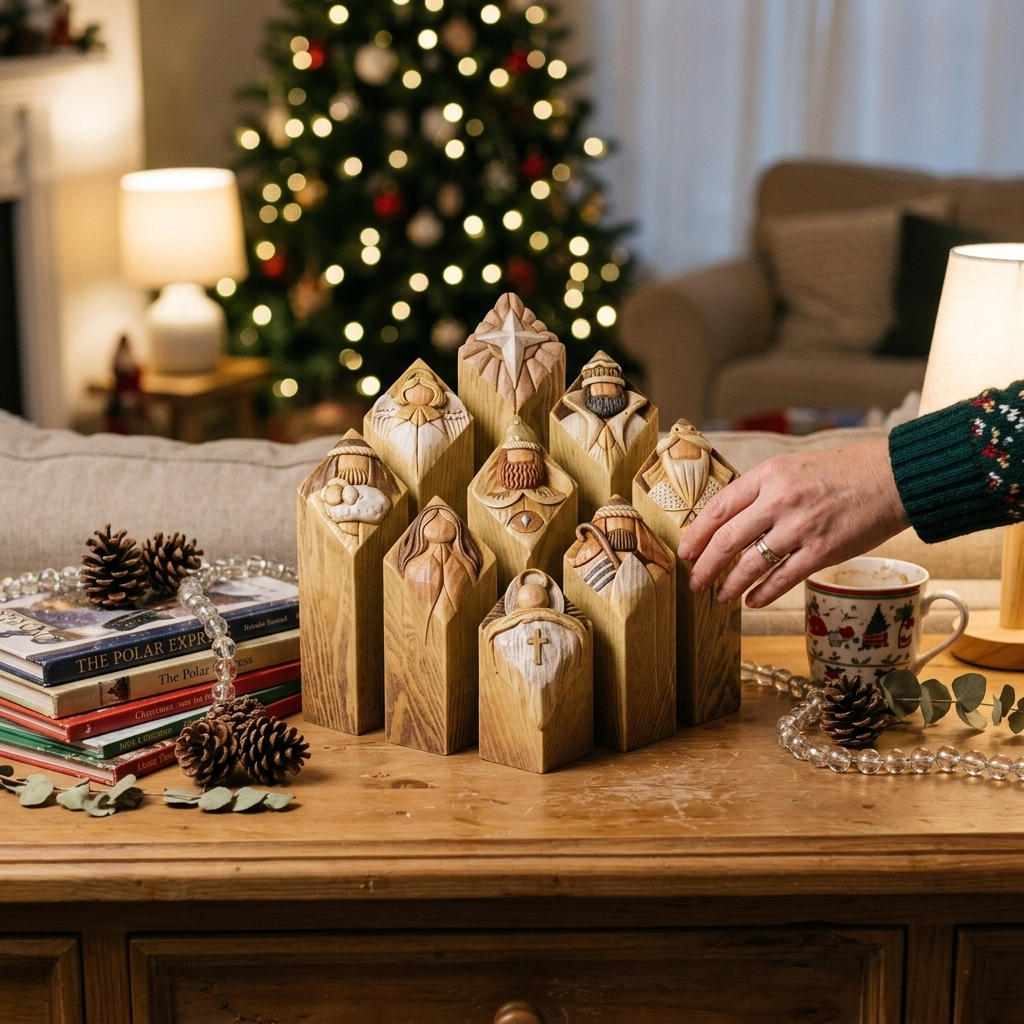 9pcs Heaven Nativity Tree Pillar Statues