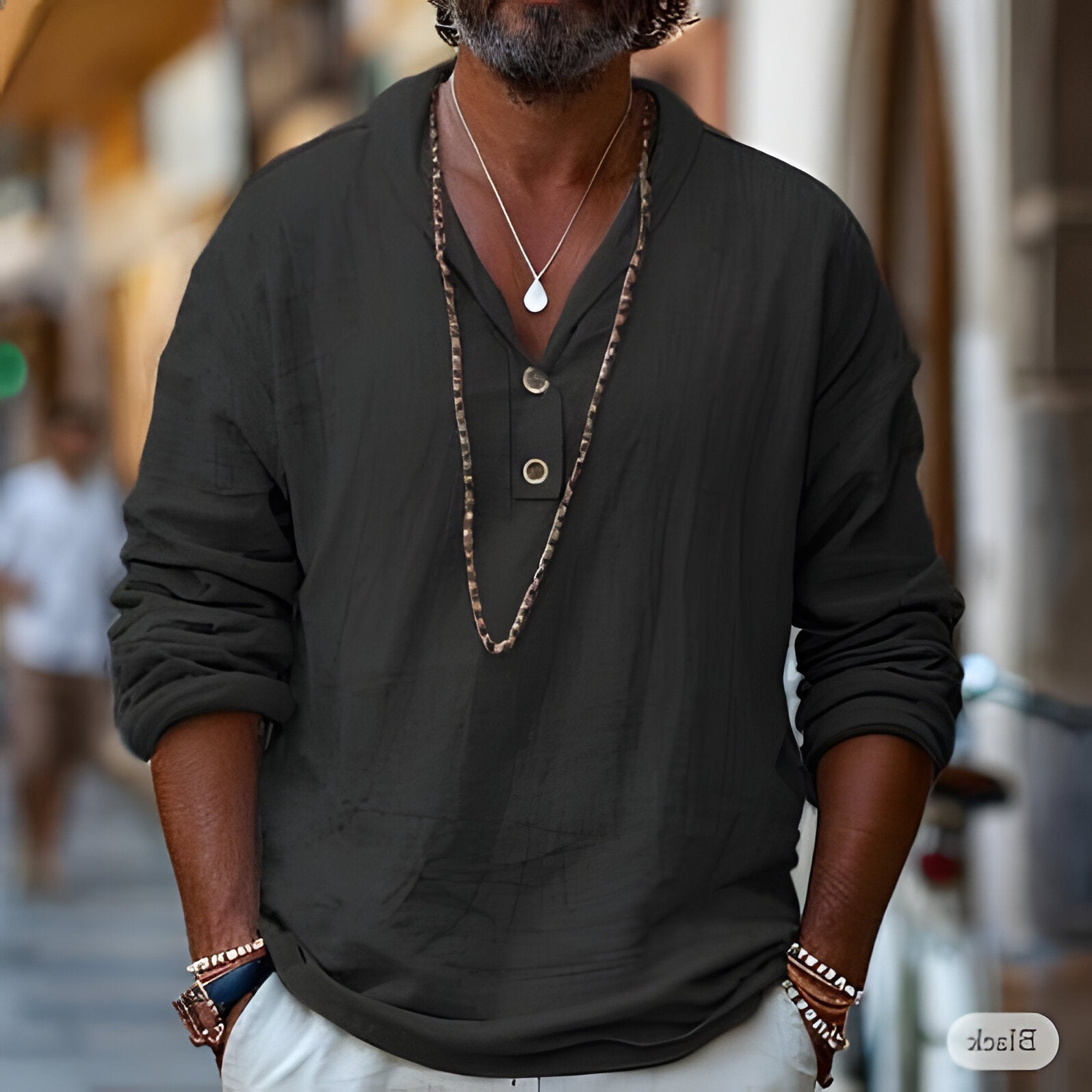 Men's Linen Shirt Popover