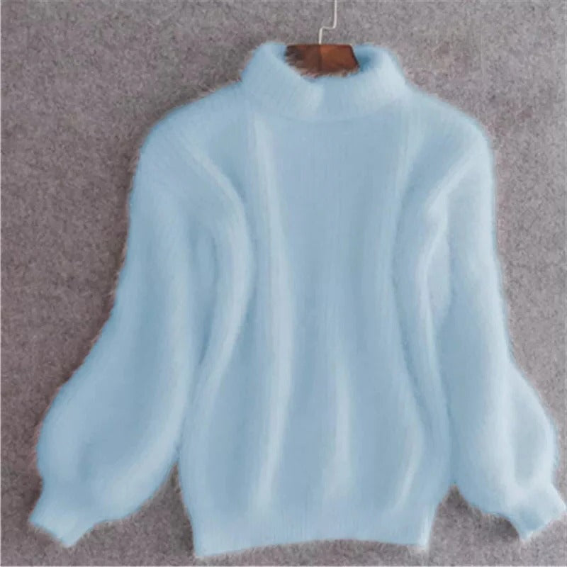 Solid Color Loose Knit Sweater - Vintage Style Angora...