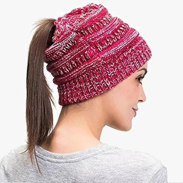 Ponytail Beanie Messy Bun Women's Beanie Solid Ribbed...