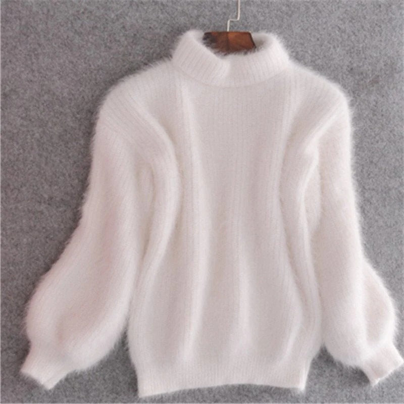 Solid Color Loose Knit Sweater - Vintage Style Angora...