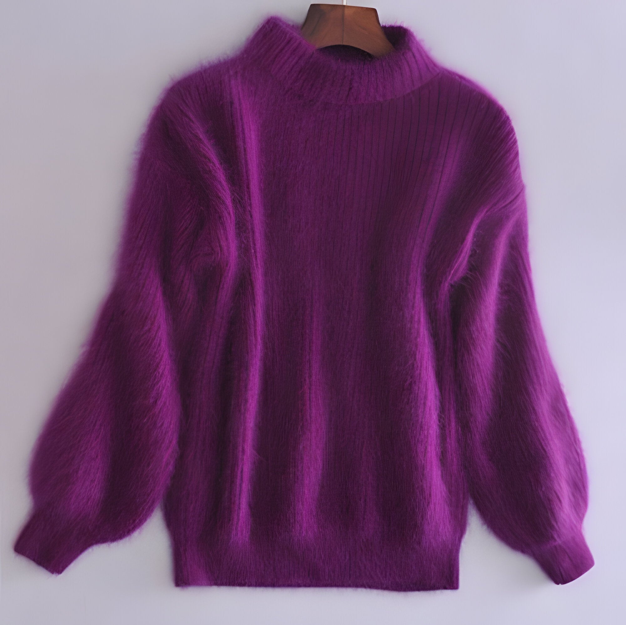 Solid Color Loose Knit Sweater - Vintage Style Angora...