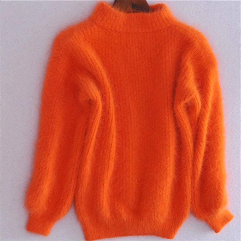 Solid Color Loose Knit Sweater - Vintage Style Angora...