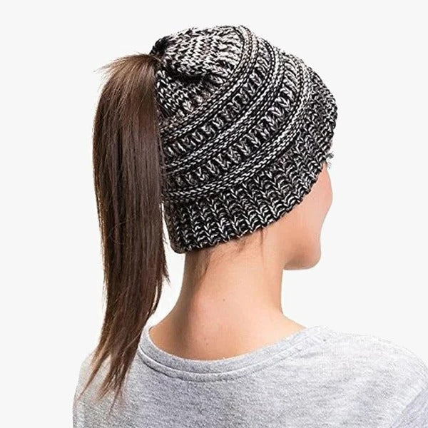 Ponytail Beanie Messy Bun Women's Beanie Solid Ribbed...