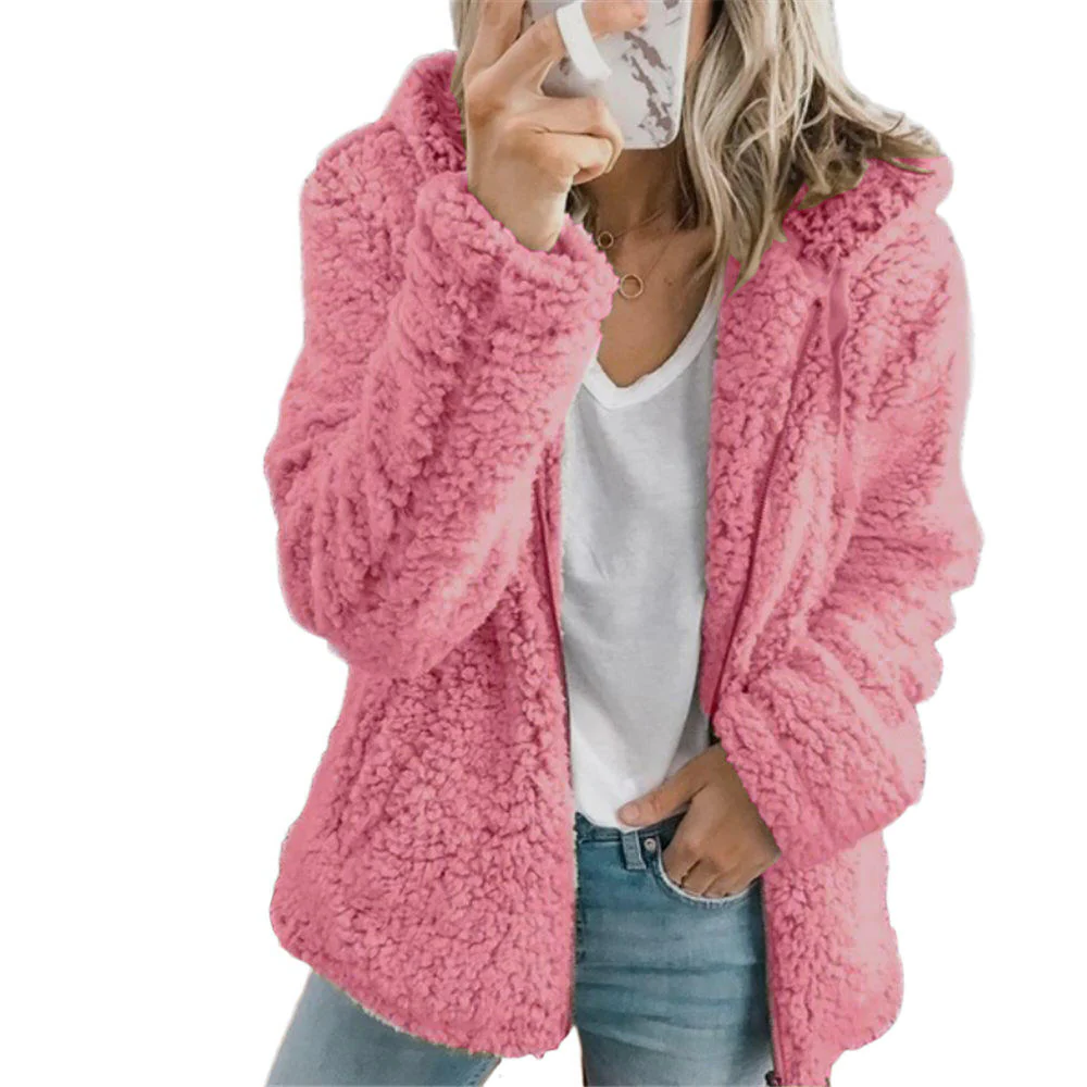 Elegant Bear Teddy Fur Coat: Soft Fleece Coat with Pockets and Zipper