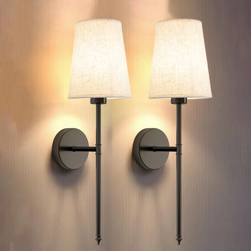 Wireless Fabric Wall Lights Set of 2