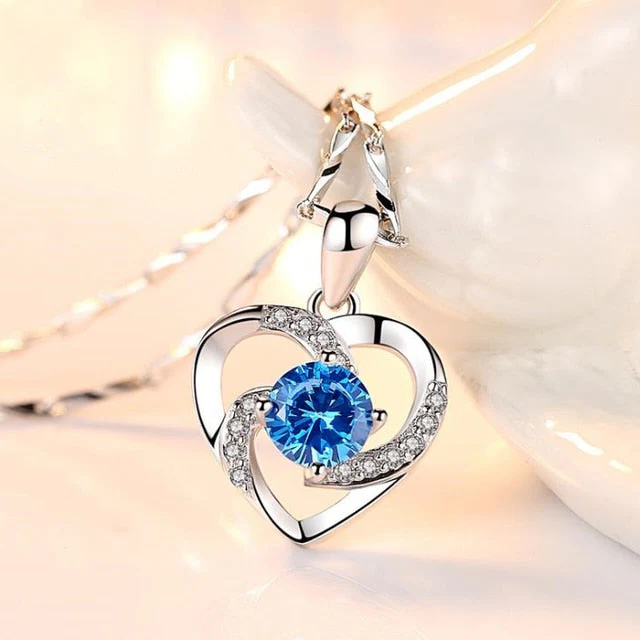 Crystal Heart Necklace 925 Sterling Silver