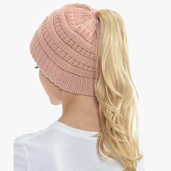 Ponytail Beanie Messy Bun Women's Beanie Solid Ribbed...