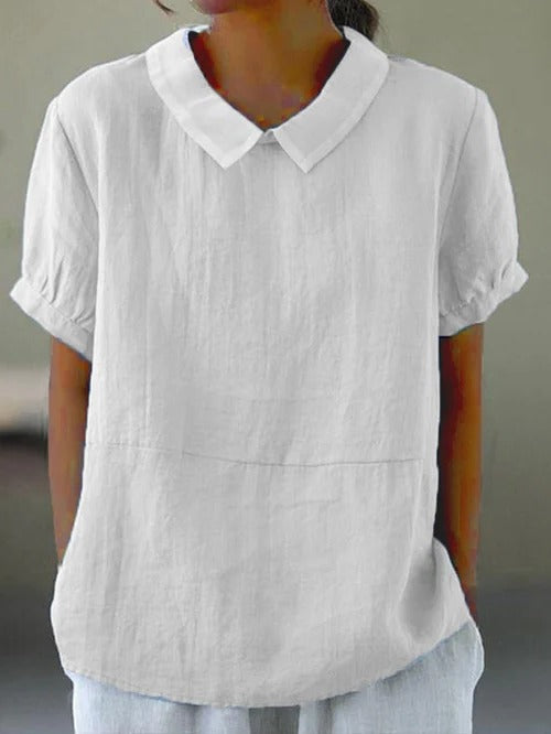 Solid Color Cotton And Linen Top