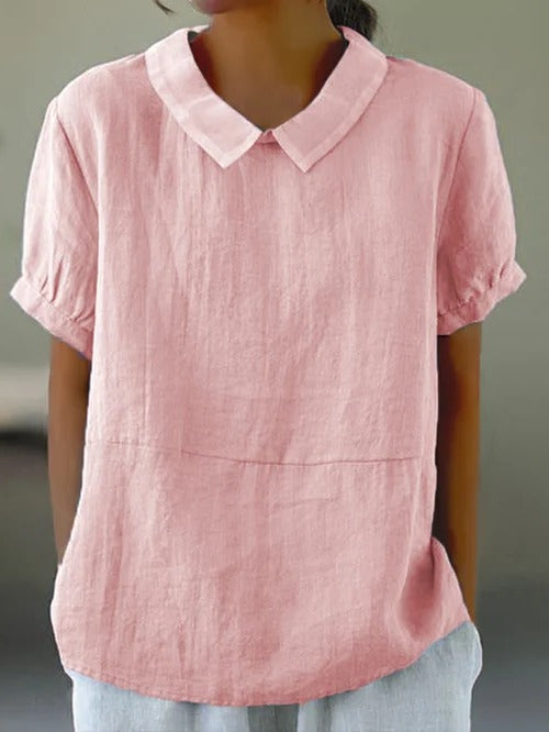 Solid Color Cotton And Linen Top