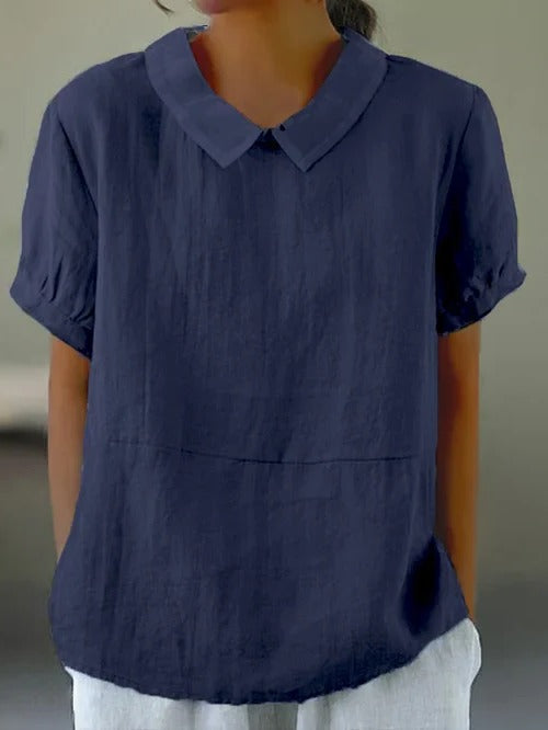 Solid Color Cotton And Linen Top