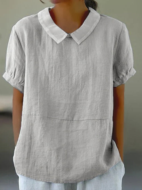 Solid Color Cotton And Linen Top