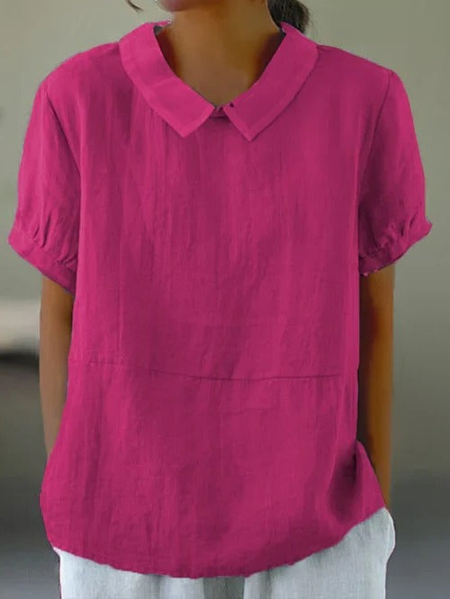 Solid Color Cotton And Linen Top
