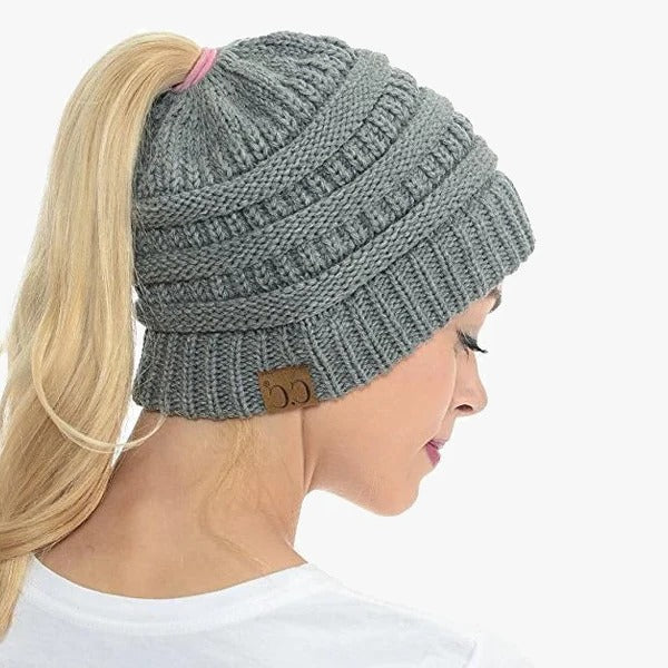 Ponytail Beanie Messy Bun Women's Beanie Solid Ribbed...