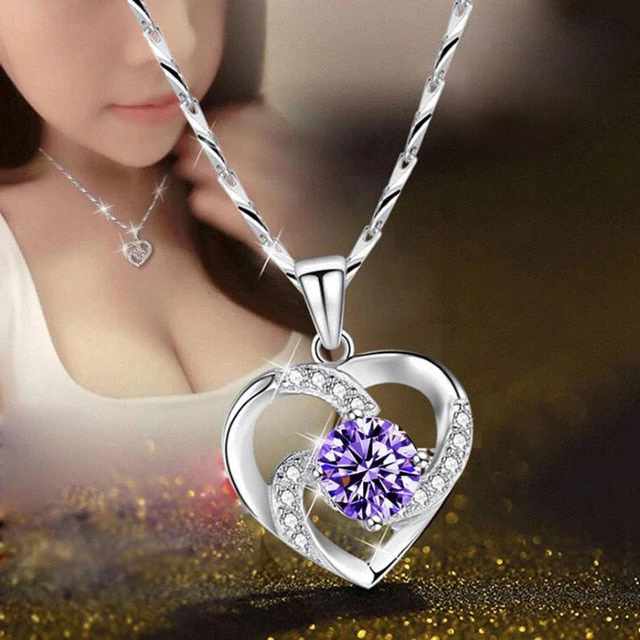 Crystal Heart Necklace 925 Sterling Silver