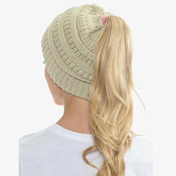 Ponytail Beanie Messy Bun Women's Beanie Solid Ribbed...