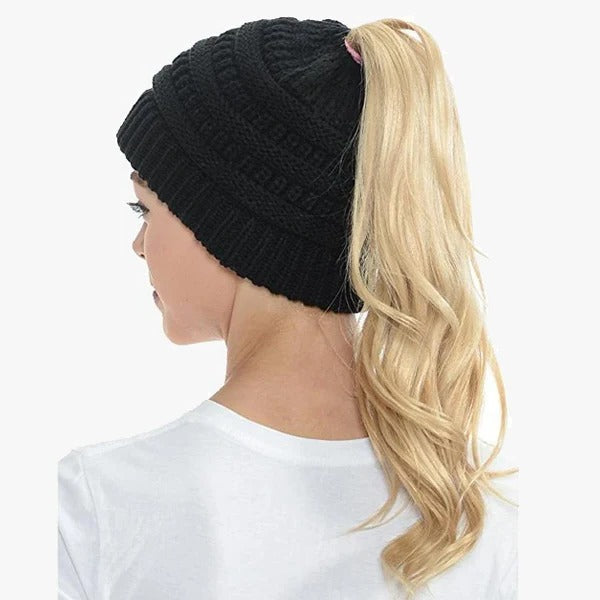 Ponytail Beanie Messy Bun Women's Beanie Solid Ribbed...