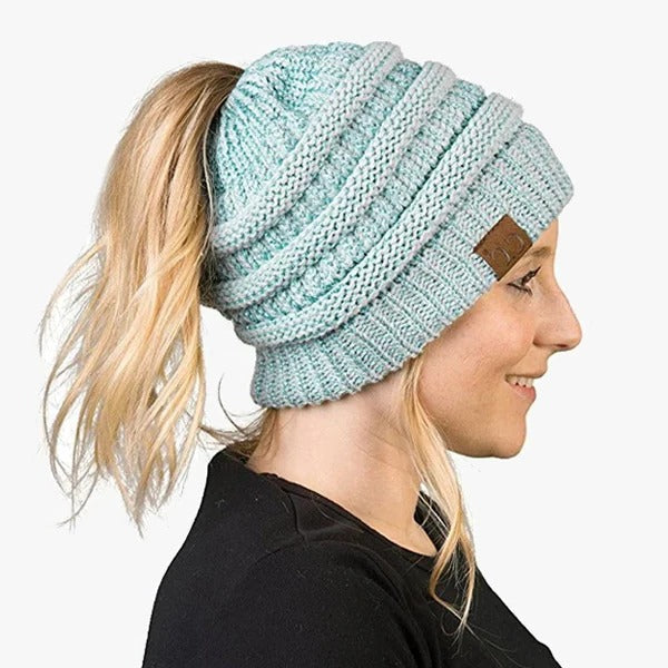 Ponytail Beanie Messy Bun Women's Beanie Solid Ribbed...
