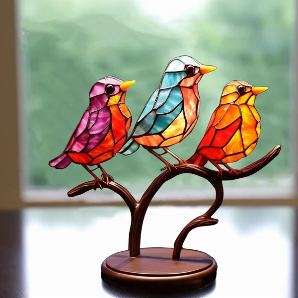 Colorful Birds On Branch Desktop Ornaments