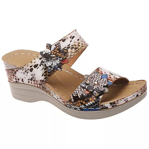 Leopard / Snake Print Orthopedic Leather Wedge Soft Sole...