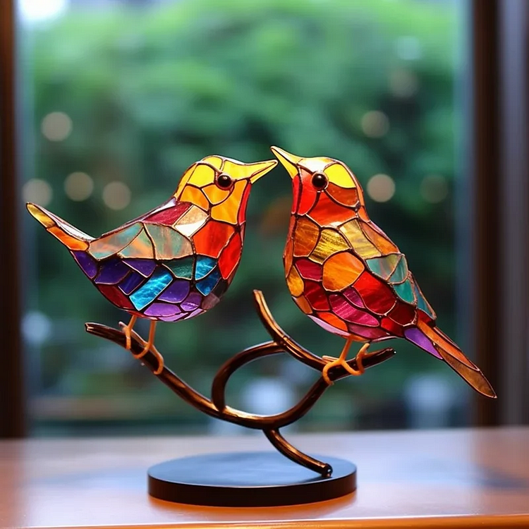 Colorful Birds On Branch Desktop Ornaments