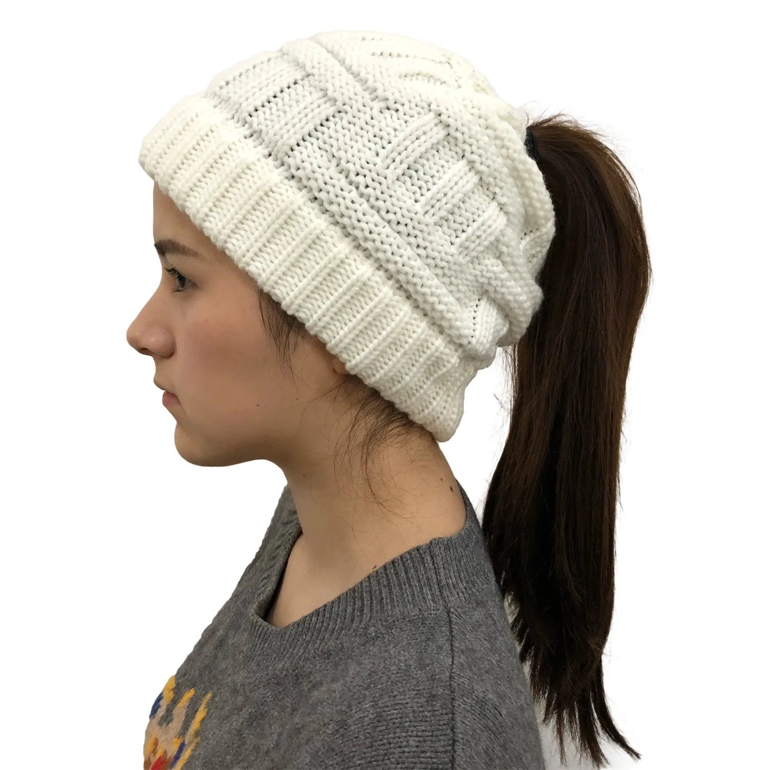 Women's Winter Ponytail Knit Hat