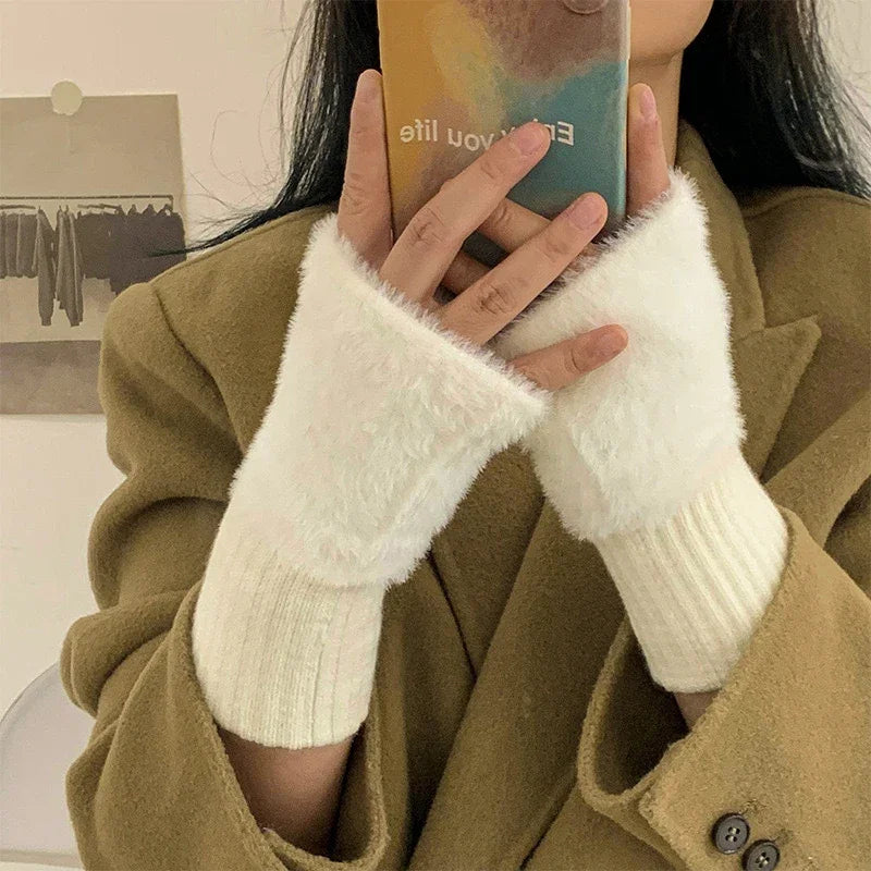 Plush Cozy Fingerless Gloves For Women